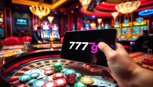 gamblers enjoying the 777g App on mobile devices while playing at a casino table