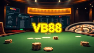 Experience exciting betting moments with VB88's poker and roulette games at a luxurious casino.