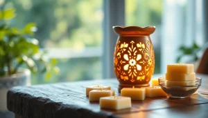 Enhance ambiance with a beautiful wax warmer from https://www.scentswarmers.com, surrounded by colorful wax melts.