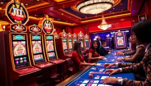Experience exciting gameplay at JILI casino with vibrant slot machines and lively players.