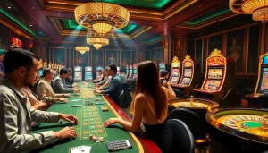 Experience the excitement of the fly88 deal with engaging casino gameplay featuring luxurious slot machines and vibrant tables.