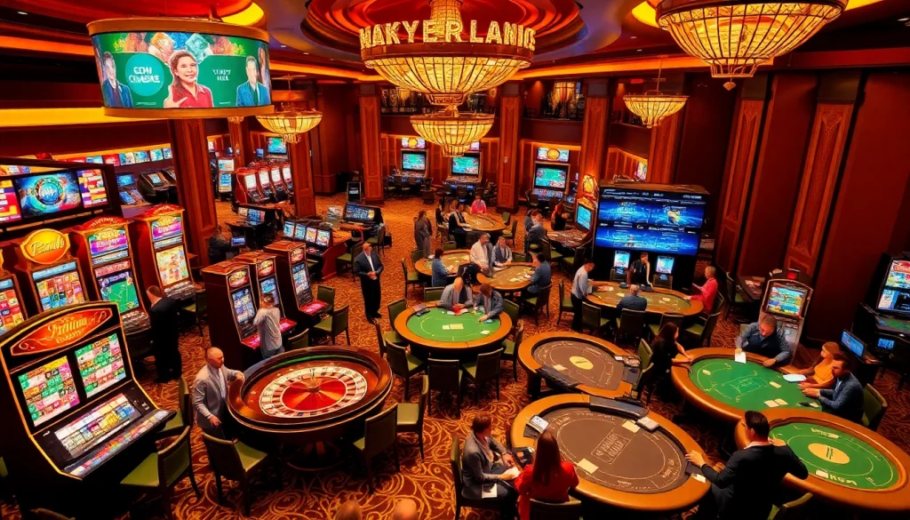 Experience the excitement of 789bets with vibrant casino gaming visuals featuring tables and slot machines.