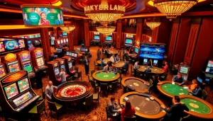 Experience the excitement of 789bets with vibrant casino gaming visuals featuring tables and slot machines.