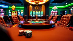 Experience thrilling online gambling at https://rr88.pizza/ with luxurious casino elements like poker tables and slot machines.