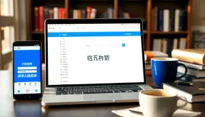 Interactive interface of 有道词典 app on smartphone and laptop for easy language learning.