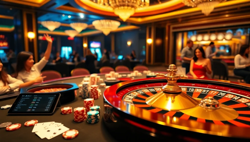 Experience thrilling poker action at Nhà cái uy tín with vibrant casino tables and luxurious decor.