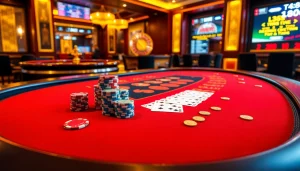 High-stakes blackjack table at xx88 casino with poker chips and playing cards.