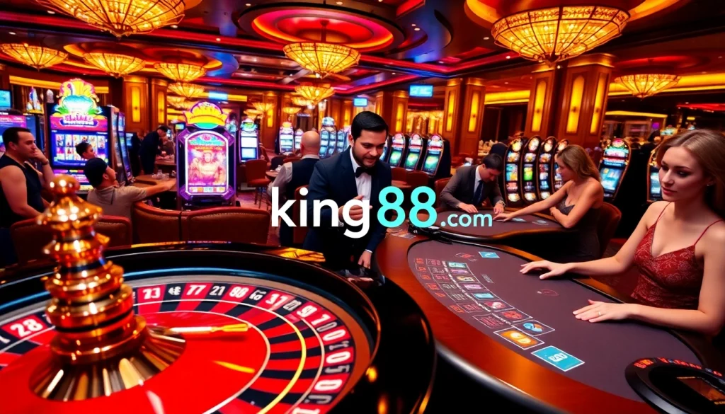 Experience thrilling gaming at king88 .com with vibrant casino visuals featuring roulette and poker excitement.