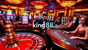 Experience thrilling gaming at king88 .com with vibrant casino visuals featuring roulette and poker excitement.