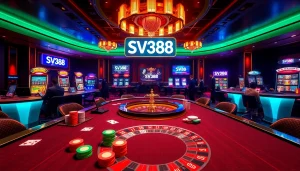 Experience thrilling action at SV388's vibrant poker table with colorful chips and cards.
