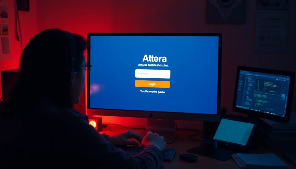Atera login troubleshooting steps displayed on a user's computer, offering guidance for technicians.
