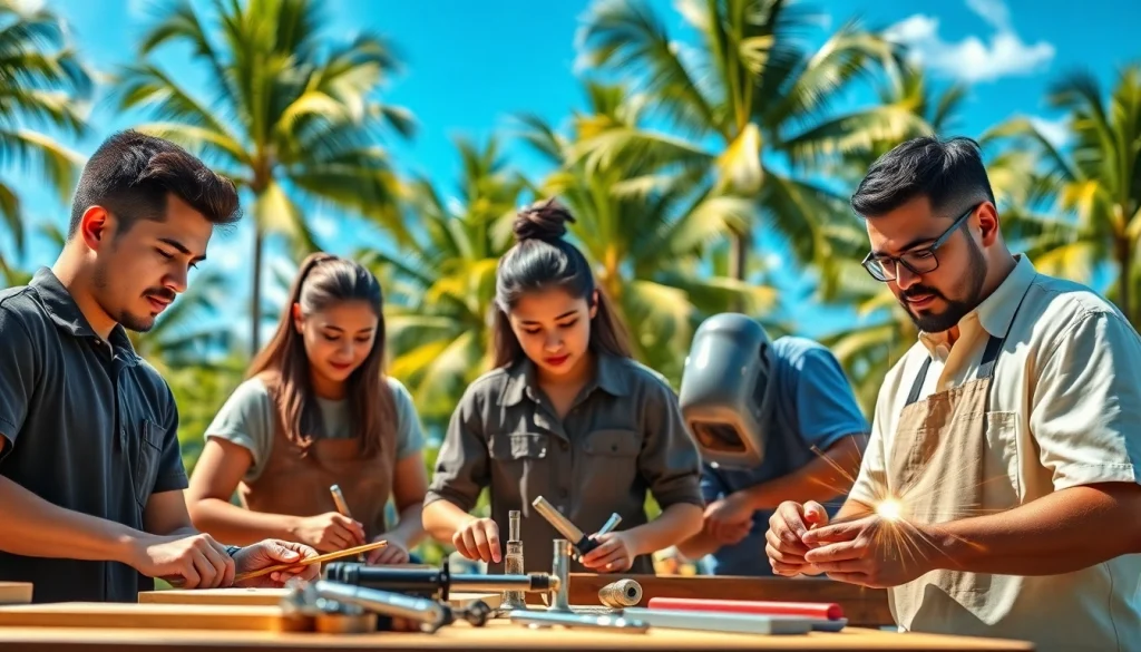 Students at trade schools in Hawaii actively learning practical skills in a vibrant setting.
