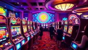 Experience the thrill of the slot server kamboja with vibrant slot machines and eager gamblers.
