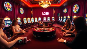 Experience high-stakes excitement with Lc88 at a glamorous casino gaming table.