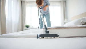 Engaging mattress cleaning Dubai service showcased by a professional technician in a pristine bedroom.