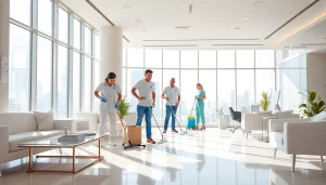 Experience exceptional Office Cleaning Services Dubai with a professional team engaged in thorough cleaning.