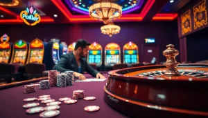 Experience the thrill of gambling with 7m cn showcased at a vibrant casino scene featuring poker tables and slot machines.