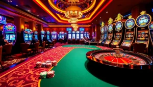 Immerse in the thrilling atmosphere of 789BET casino, featuring vibrant poker tables and roulette wheels.