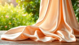 Satin stof met delicate texturen op een houten tafel, omringd door natuurlijk licht.