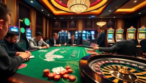 Engaging players at a BJ 888 poker table showcasing high-stakes excitement and luxury.