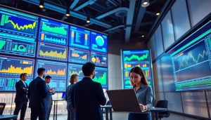 Dynamic visualization of Kamino Finance platform showcasing advanced analytics and user engagement in a modern office.