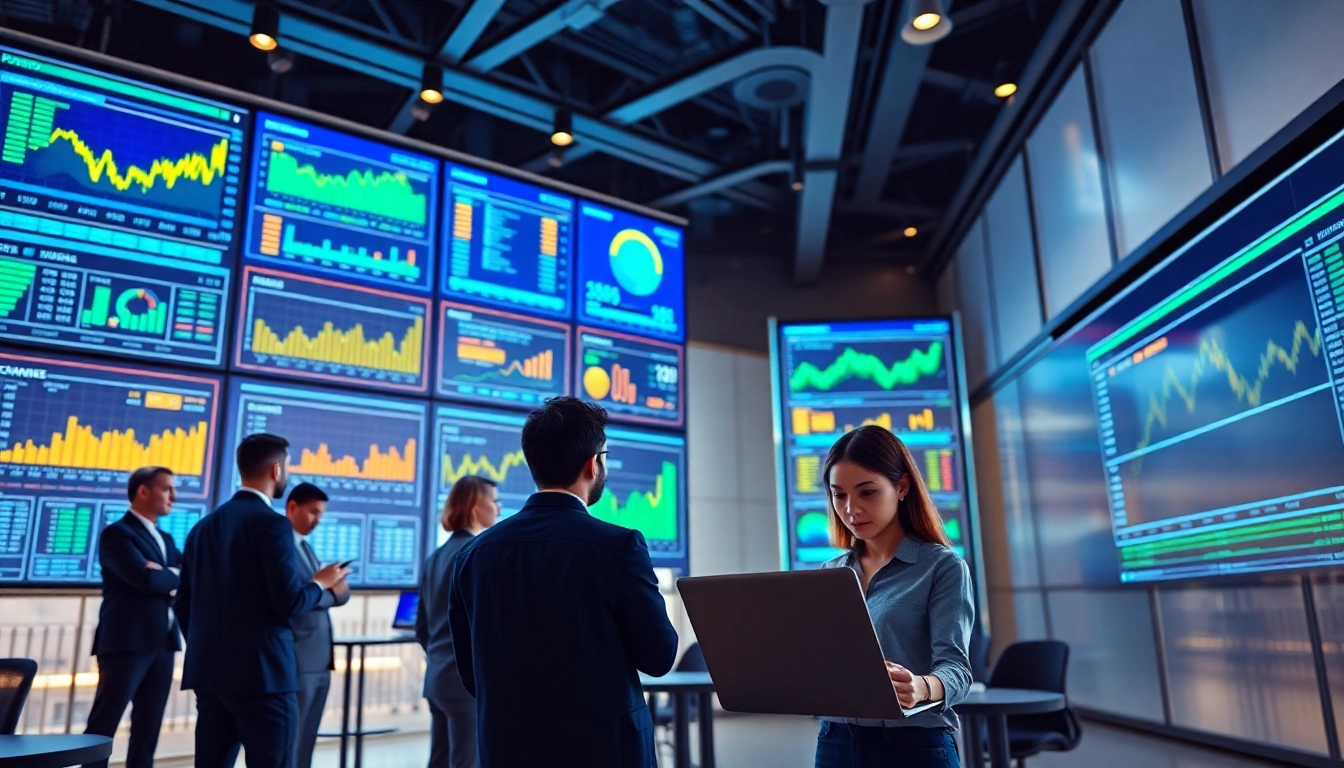 Dynamic visualization of Kamino Finance platform showcasing advanced analytics and user engagement in a modern office.