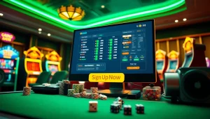 Experience the excitement of Đăng Ký QH88 with a vibrant online casino setting featuring poker chips and slot machines.
