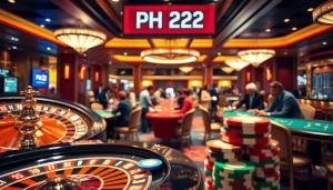 Experience the thrill at PH222 Casino with elegant poker tables and vibrant roulette wheels.
