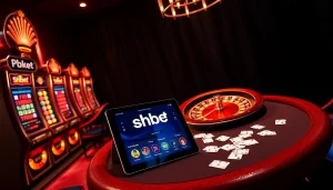 Experience the thrill of shbet casino with vibrant slot machines, poker cards, and roulette.