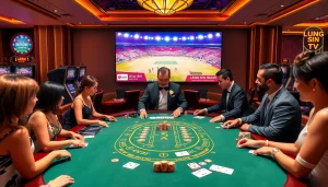 Lương Sơn TV enhances the casino experience with a vibrant gambling scene featuring blackjack tables and live sports updates.