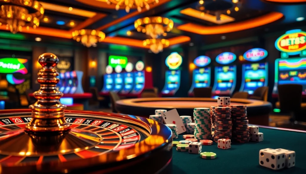 Experience excitement at bet88's casino scene with poker chips and roulette.
