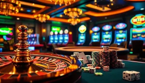 Experience excitement at bet88's casino scene with poker chips and roulette.