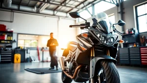 Motorrad Verkaufen Ankauf - professionelle Bewertung eines Motorrads in einer gut beleuchteten Garage.