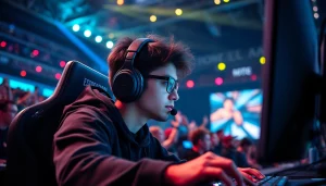 Engaged professional gamer at their competitive setup on https://www.gamelevate.com, showcasing thrilling gameplay.