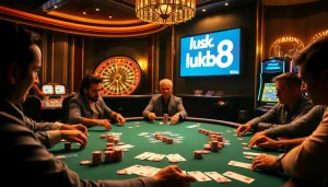 Engaging players enjoying high-stakes poker at a luxurious luck8 casino table.