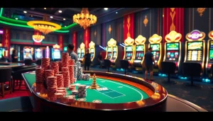 Engaging poker table scene at nhà cái gg88, showcasing vibrant chips and excitement.