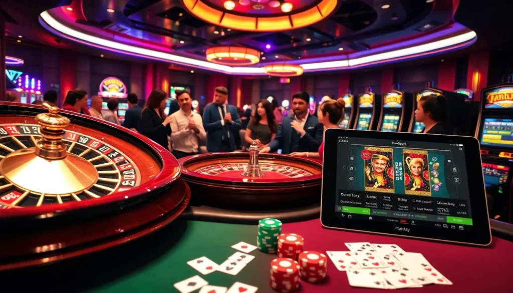 Action-packed gaming scene at https://f168.today/ featuring roulette and poker players.