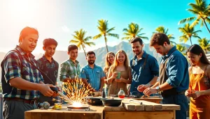 Students practicing at trade schools in Hawaii with diverse skills in a vibrant environment.