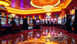 Experience the thrill of birutoto while playing vibrant slot machines in a luxurious casino setting.