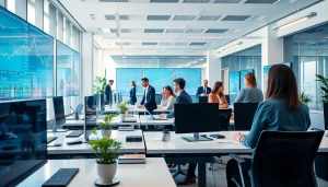 Professional workspace depicting finance professionals collaborating on fly88 deal strategies.