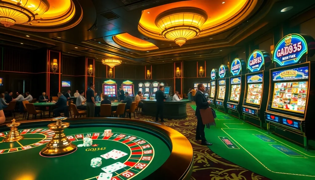 Experience the excitement of God345's vibrant casino gaming floor filled with roulette, poker, and slots.