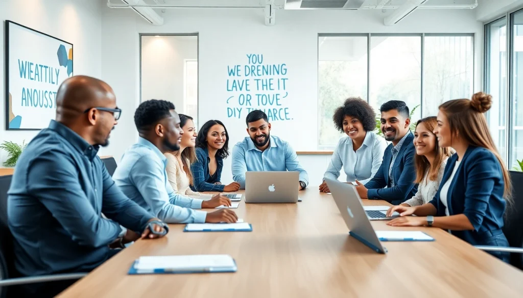 Engage in professional business discussions showcasing teamwork and innovation.