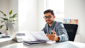 Complete your esta application efficiently at a tidy workspace with focused traveler.