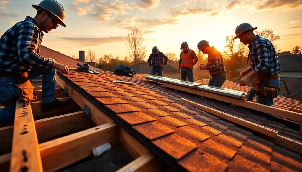 Find reliable roofing companies near me actively working on a residential roof.
