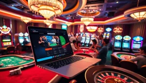 Engage in an exciting gaming experience at LC88, featuring dynamic casino tables and vibrant slot machines.