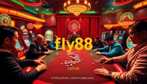 Players engaged in poker at a luxurious table depicting the excitement of gambling at https://fly88.legal/.