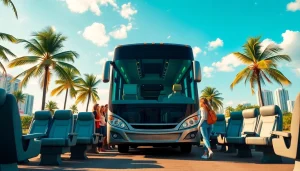 Experience luxurious travel with https://miamicharterbus.com, featuring modern buses in a lively Miami ambiance.