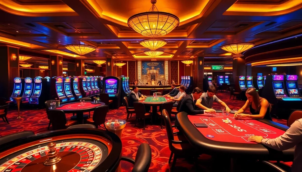 Experience the thrill of winning at https://thabet77.org/ in a vibrant casino with poker tables and slot machines.