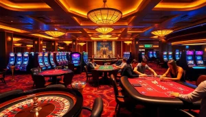 Experience the thrill of winning at https://thabet77.org/ in a vibrant casino with poker tables and slot machines.