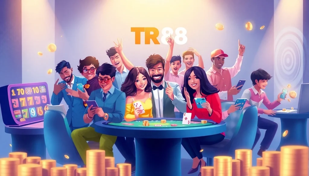 Engaging scene of players enjoying diverse TR88 online gaming experiences on digital devices.